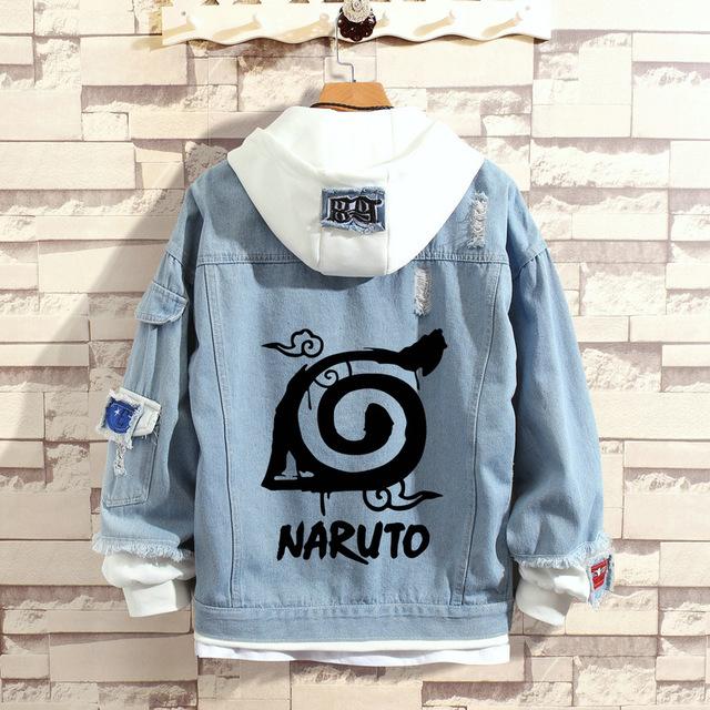 Cosroad Naruto Jeansjacke Uchiha Sasuke Cosplay Frühling Herbst Jeans Kapuzenpullover Herren Damen Kostüme Outwear Mäntel L