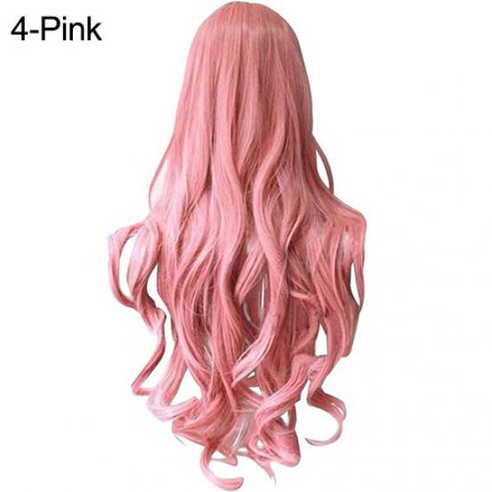 Frauen lange lockige große wellige Haare beliebte bunte coole Perma-lange Cosplay Perücke rosa