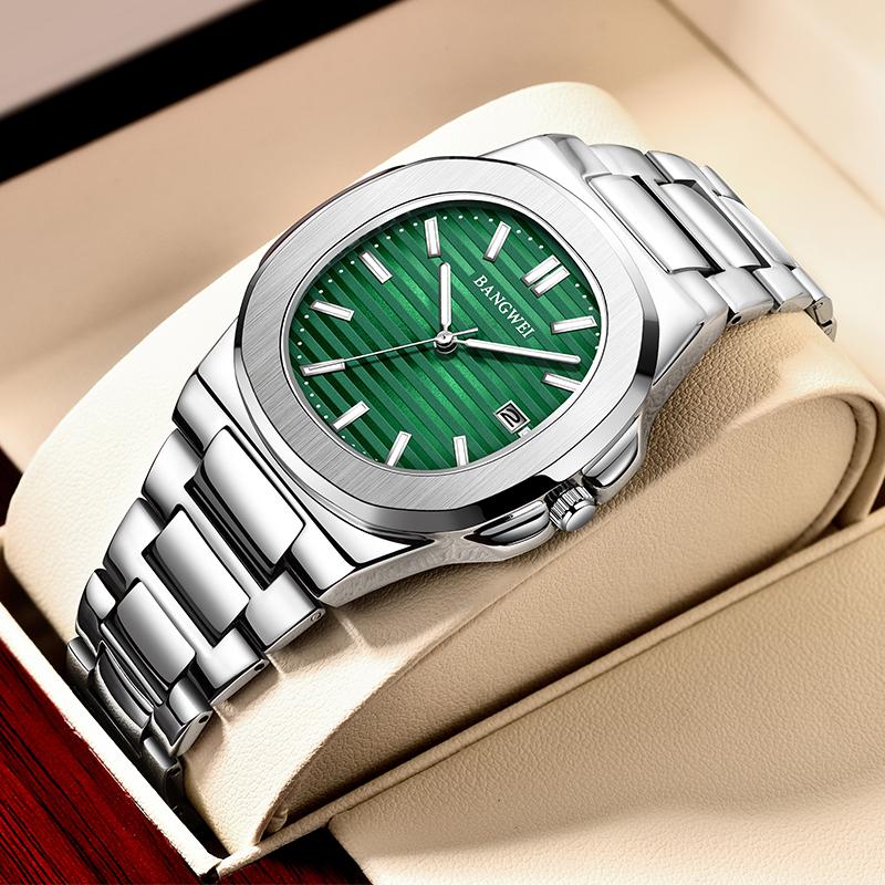 LIGE Neue Männer Uhr Mode Lässig Quadratischen Edelstahl Quarzuhr Sport Wasserdichte Uhr Nacht Leuchten Automatische Datum Uhr Frauen uhr silber/grün