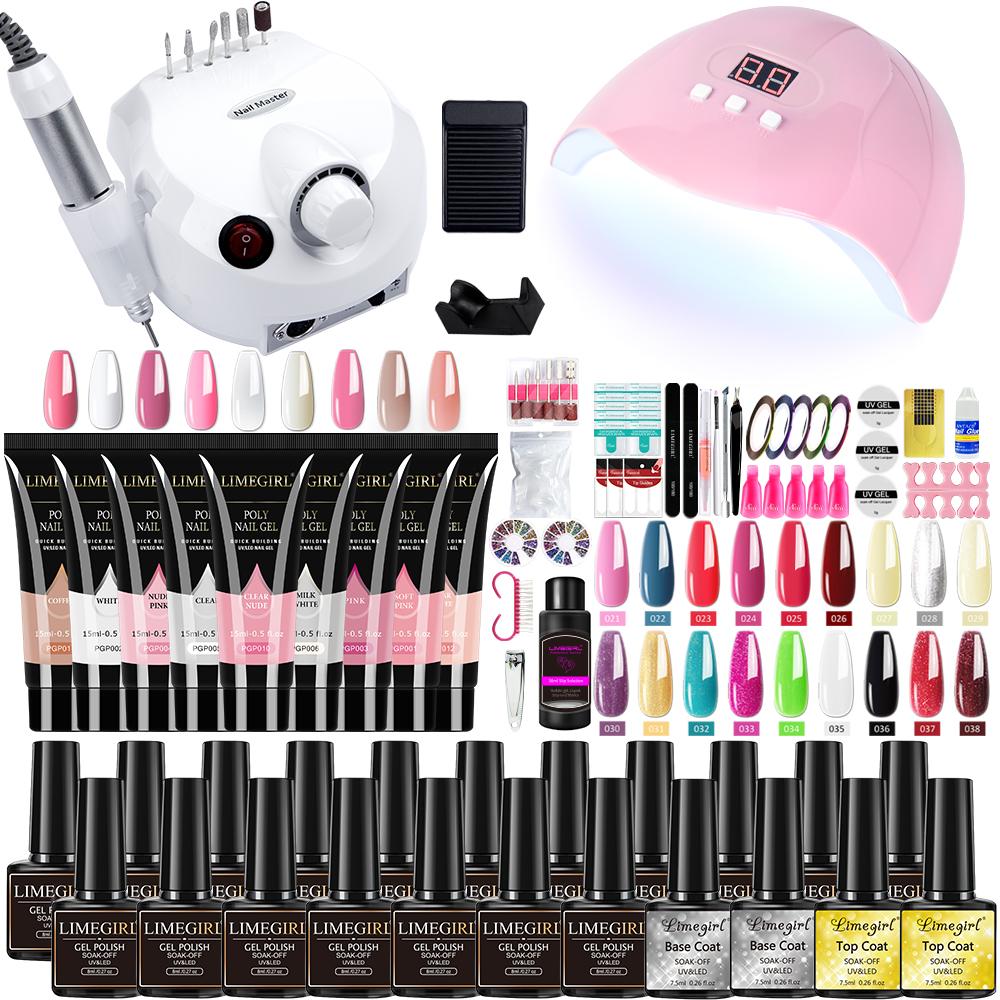 Nagelset, Maniküre-Set mit 114 W/72 W/54 W LED-Nagellampe, 35.000 U/min Nagelbohrmaschine, 18/10 Farben Poly-Verlängerungs-Nagelgel-Set