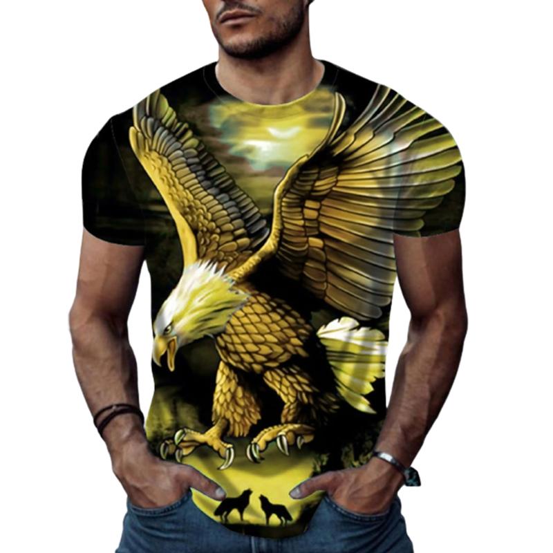 Neue Sommer Herrenmode T-shirt Persönlichkeit Bunten Adler Gedruckt männer T-shirt Top 5XL gold