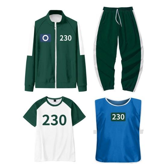 4-teiliges/Set Squid Series Cosplay Kostüm Sweatshirt Jacke Hose T-Shirt Weste Set Reißverschlussjacke Kordelzug Hose Trainingsanzug für Cosplay Partys Täglich S H