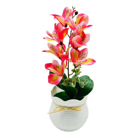 Künstliche Magnolienblüte im Topf, 7 Köpfe, für Zuhause, Büro, Wohnzimmer, Tischdekoration, Hochzeit, Kunstblumen, Pflanzen, Bonsai, für drinnen und draußen, Schreibtisch-Dekoration dunkel rosa