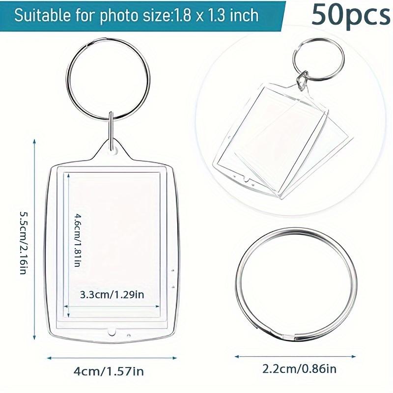 50 Stück Foto-Einsteck-Schlüsselanhänger, durchsichtiger Bild-Schlüsselanhänger, rechteckiger Foto-Schlüsselanhänger mit leerem Fotorahmen für Fotomembran-Zubehör zum Valentinstag 50pcs