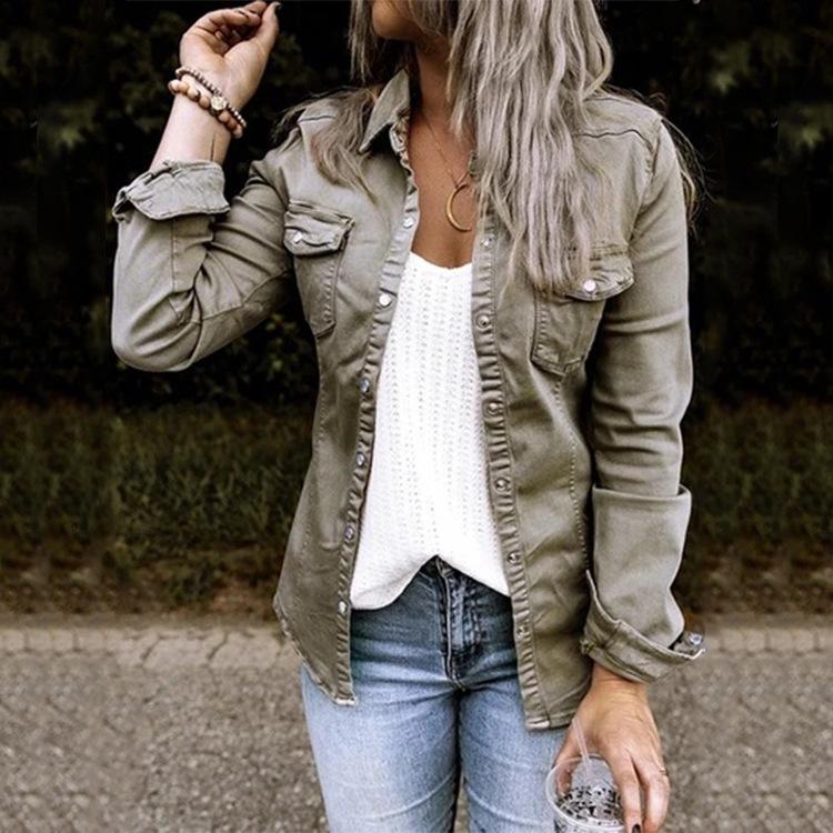 Damen Jeansjacke Langarm Mode Einfarbig Jeansjacke Damen M grau
