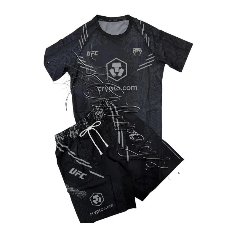 Kampfsport-Enthusiasten UFC Top Wrestling Schnelltrocknendes Set Herren und Damen Kurzarm-Shorts Schweißabsorbierendes und Atmungsaktives Set XXXL black