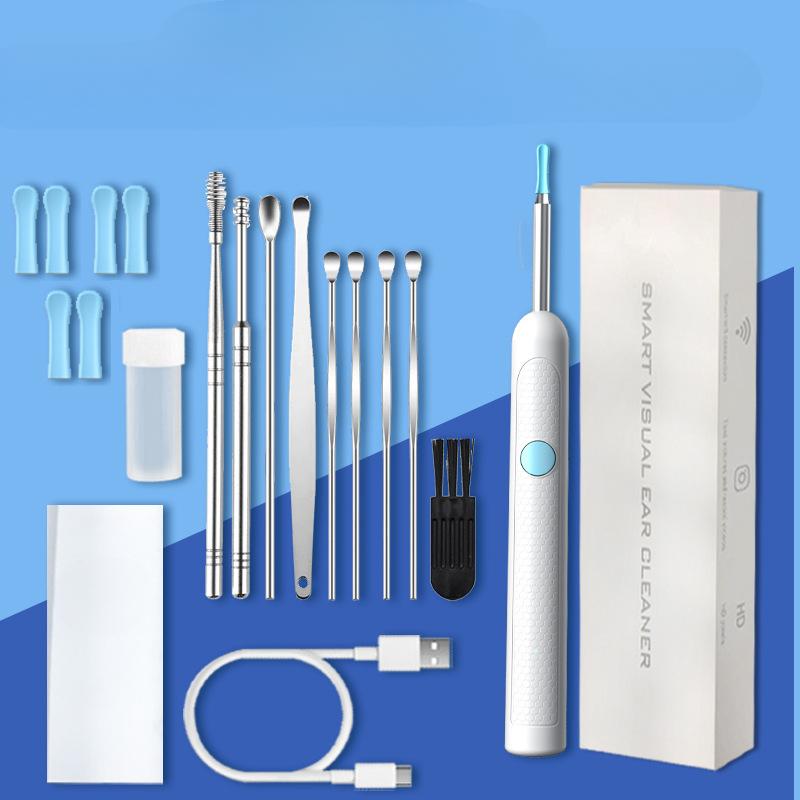 Werkzeug zur Ohrenschmalzentfernung, Kamera, 8 m HD-Kamera und 6 LED-Leuchten, Ohrenreiniger mit Kamera-Endoskop, Ohrenreinigungsset für Erwachsene und Kinder weiß