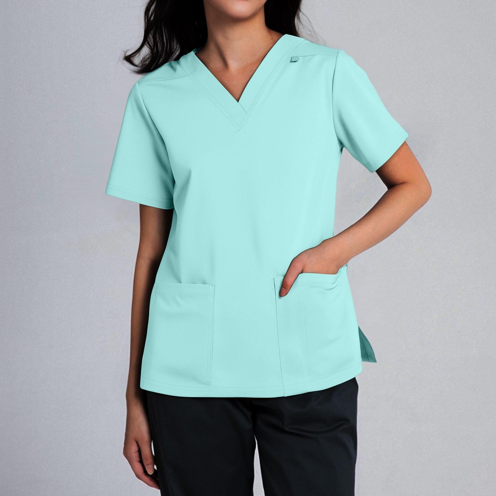 Damen V-Ausschnitt Kasack Kurzarm Uniformen & Kasacks Bequeme Kasacks Damen Klassische Passform für medizinisches Fachpersonal XL hellblaue