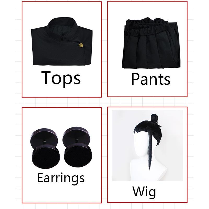 Geto Suguru Cosplay Anime Jujutsu Kaisen Geto Suguru Cosplay Kostüm Schwarze Schuluniform Perücke Anzug Halloween Kostüm für Männer S-(Full set+wig)