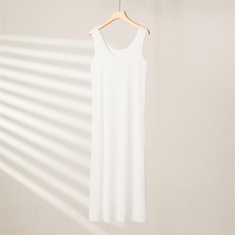 Übergröße Nahtlose Unterkleider Kleider für Damen Sommer Eis Seide Kühl Unterrock Unterrock Ärmellos Unterwäsche Unterkleider Kleid M-5XL XL weiß