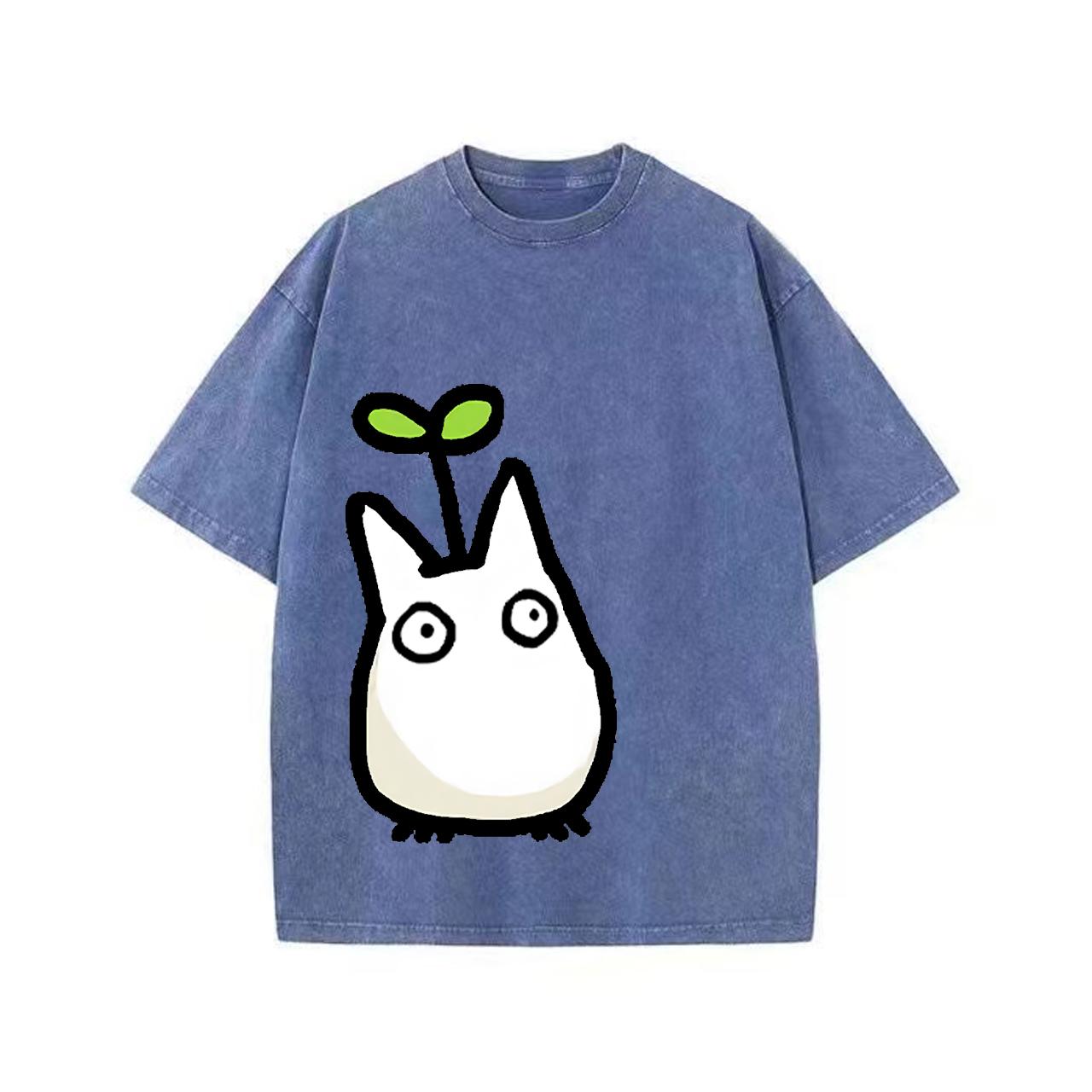 Retro Washed Vintage T-Shirt Studio Ghibli T-Shirt Totoro T-Shirt Herbst Winter Japanisches T-Shirt Anime Printing Herren T-Shirt S