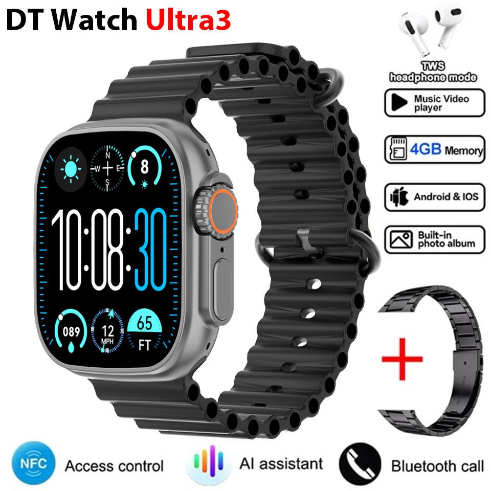 DT Ultra 3 Smartwatch Amoled Bildschirm 4GB MP3 MP4 Player Bluetooth Netzwerkfreigabe APP Store ChatGPT Smart AI Uhr Mann Sportuhr Steel tape schwarz