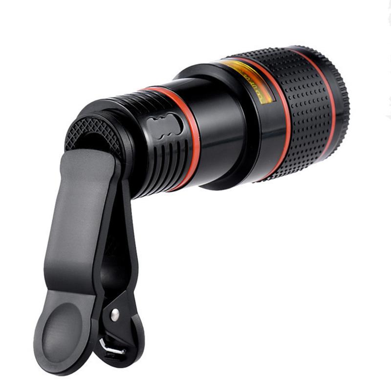VAORLO Clip-on 12x Telefon Objektiv Optischer Zoom HD Telekamera Makro Objektiv Kit Für Universal Handy Smartphone Teleskop Fokus Len schwarz
