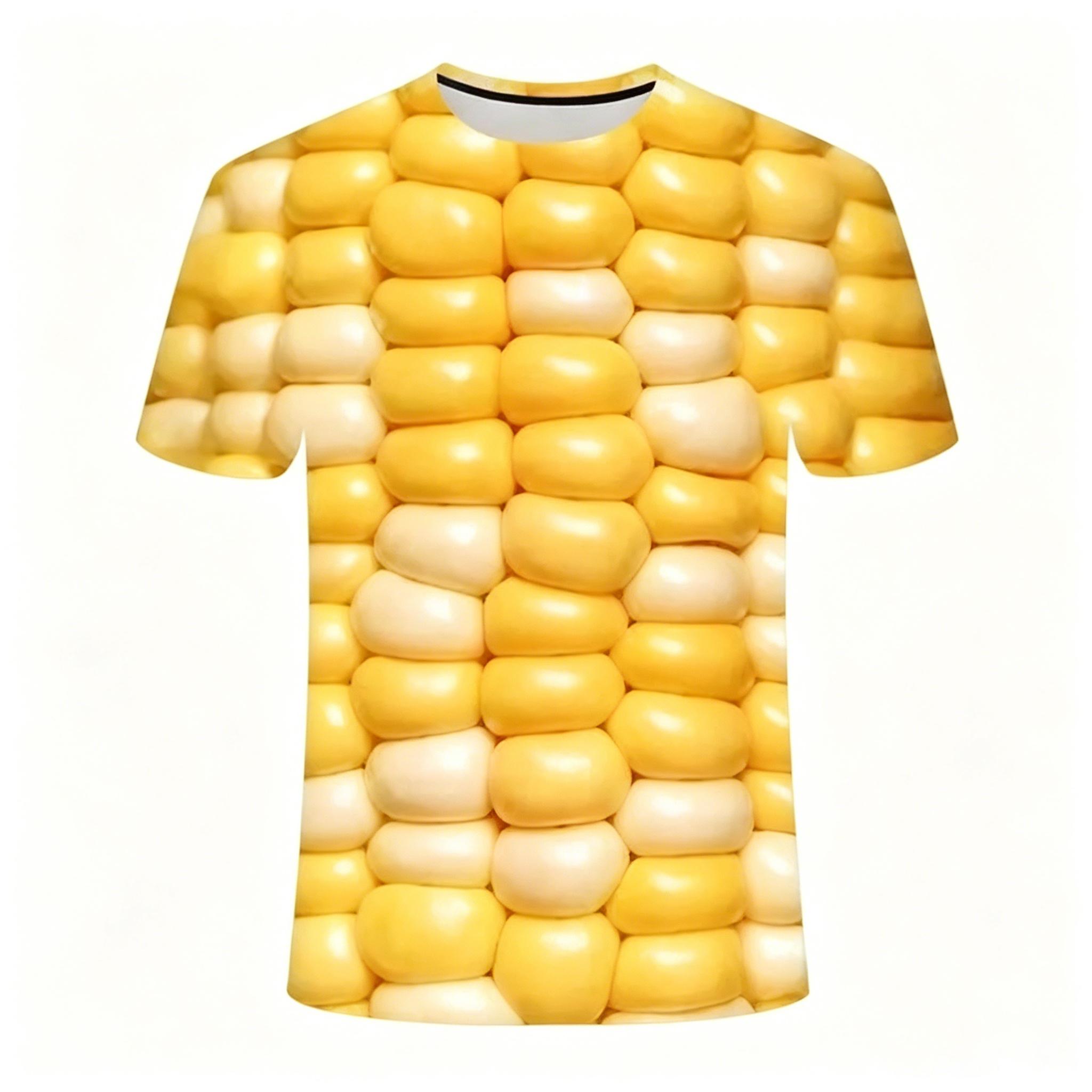 Lustiges und Kreatives Wassermelonen 3D Gedrucktes T-Shirt, Sommer Personalisiert Trend Kurzärmeliges Oberteil, Herren Freizeit und Modisch Rundhals Kleidung XXL beige