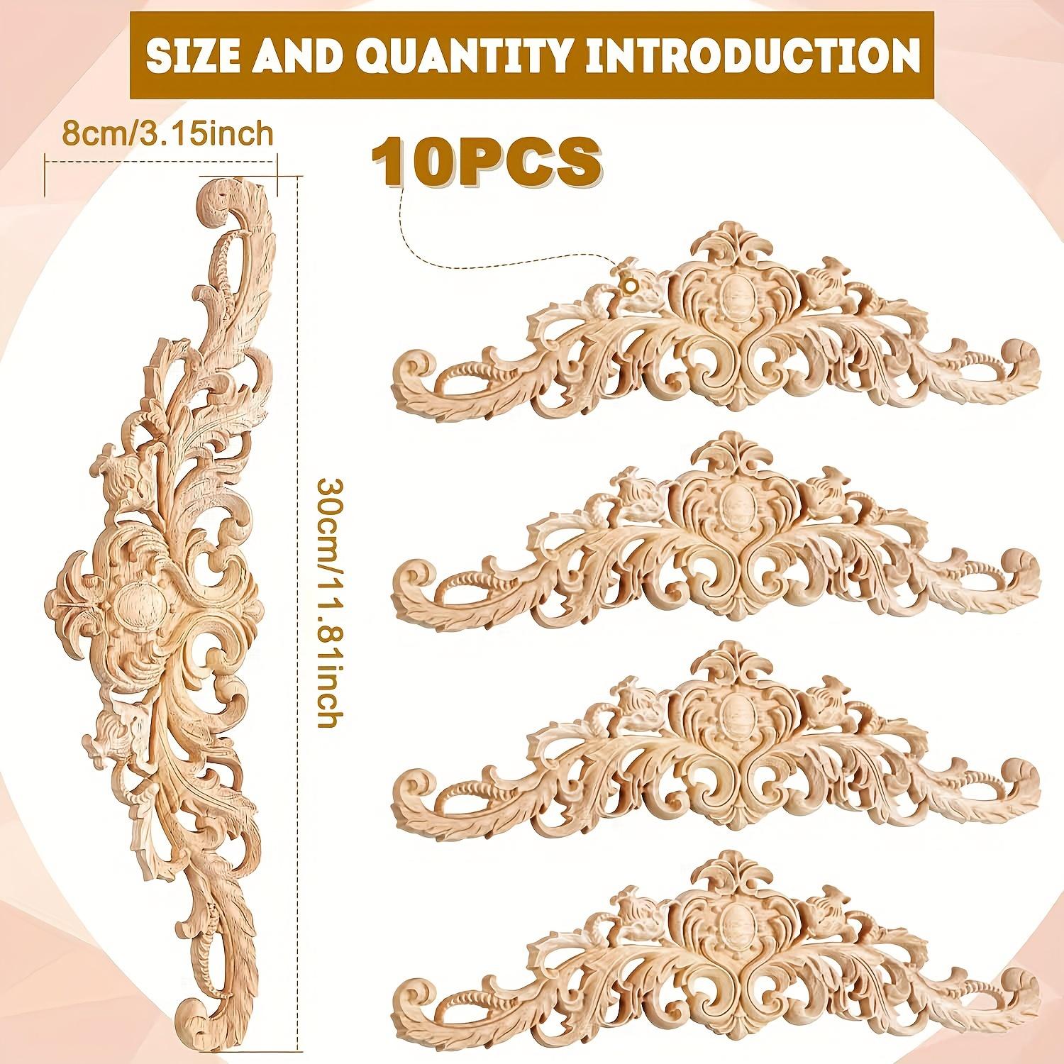 10 Stück Holzapplikationen, dekorative Holzapplikationen für Möbel, aus Holz geschnitzte Onlay-Applikationen und Onlays für Möbel, DIY-Holzschnitzerei-Aufkleber 30×8cm/11.81×3.15inch