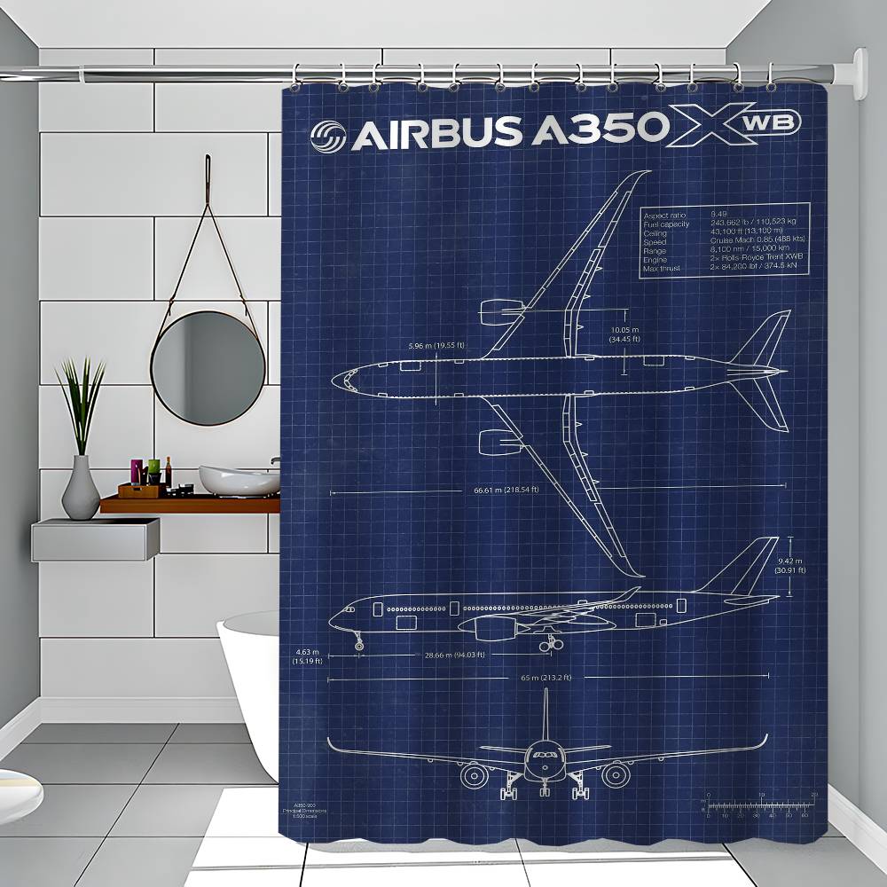 Air Force Flugzeug Airbus Patentdrucke Flugzeug 1 Stück Bedruckter Duschvorhang Wasserdicht Waschbar Mit 12 Haken Badezimmer Dusche Zuhause 150x180 cm