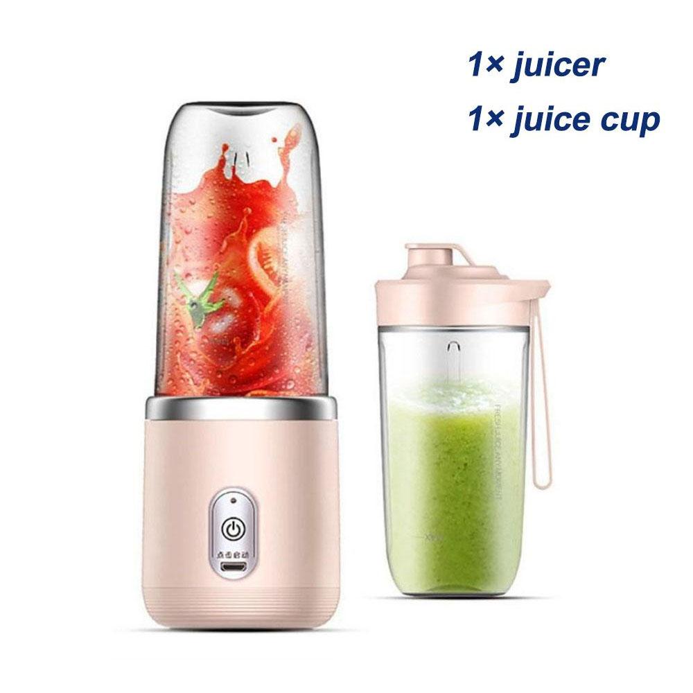 400 ml tragbare elektrische Entsafter 6 Klingen Fruchtsaftbecher USB wiederaufladbare automatische kleine Entsafter Smoothie Mixer Maschine Küchenmaschine no straws rosa