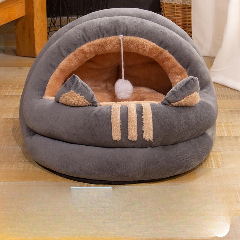 Hundehütte Herbst und Winter Bequeme, verdickte, warme Jurten-Haustierhütte Tiefschlaf-Katzenmatte Zwinger Universal für Katzen und Hunde S (36 * 636 * 28) brown