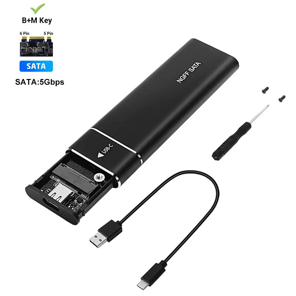 M2 SSD Gehäuse Duales Protokoll NVMe SATA SSD Gehäuse Adapter 10Gbps USB 3.1 Typ C Externes M.2 Gehäuse Unterstützt M Keys B&M Keys Only SATA Black