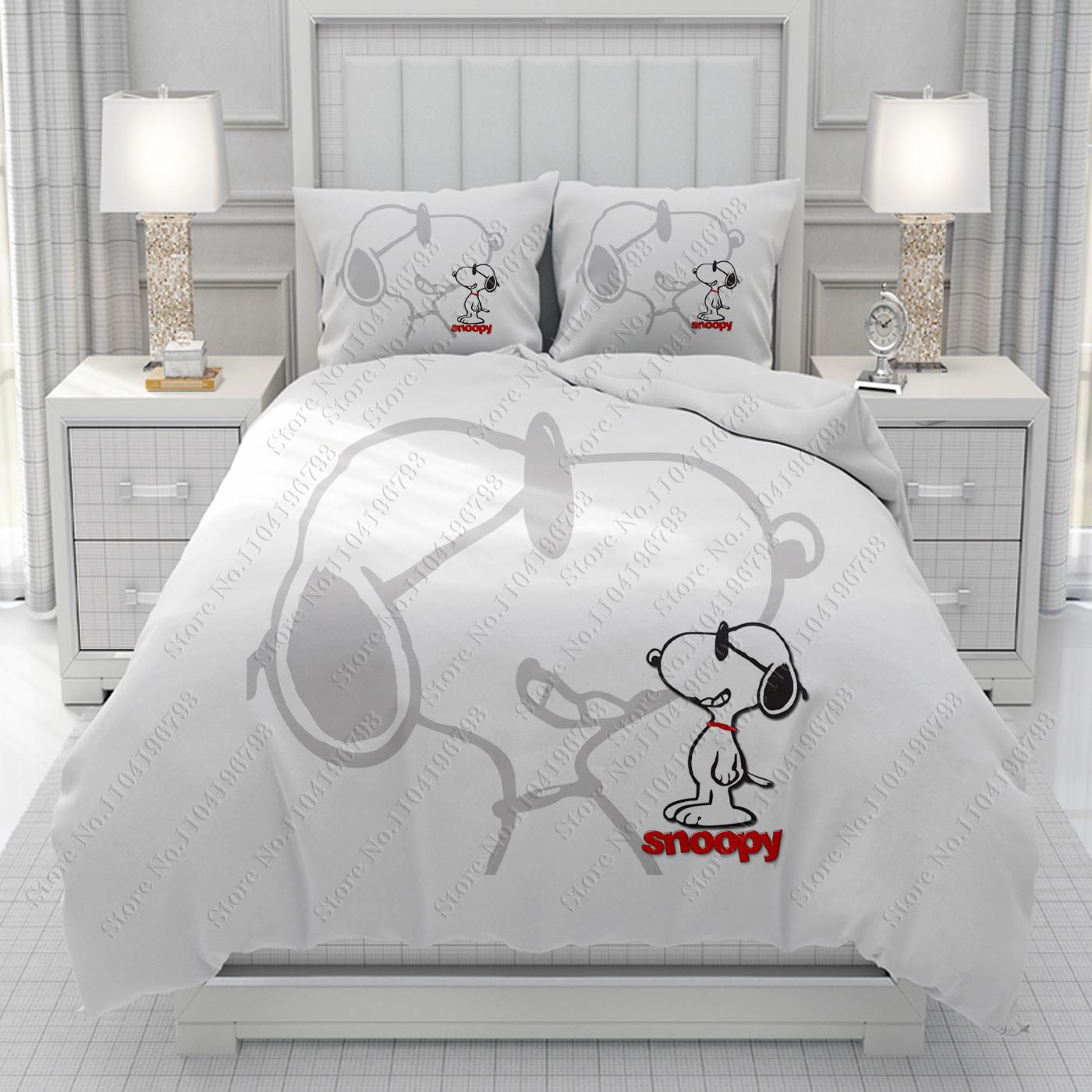 Snoopy 3D Bettbezug Herren Damen/Kinder KID Druck Disney Cartoon Bettwäsche Set Bettdecke Bett Weich 155x220cm 3pcs