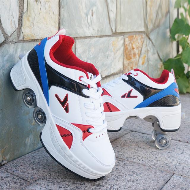 Rollen-Sneaker mit Doppelrädern, für Jungen und Mädchen, Rollschuhe, Rollschuhe, Verformungsschuhe, Rollschuhschuhe 31 blau/rot