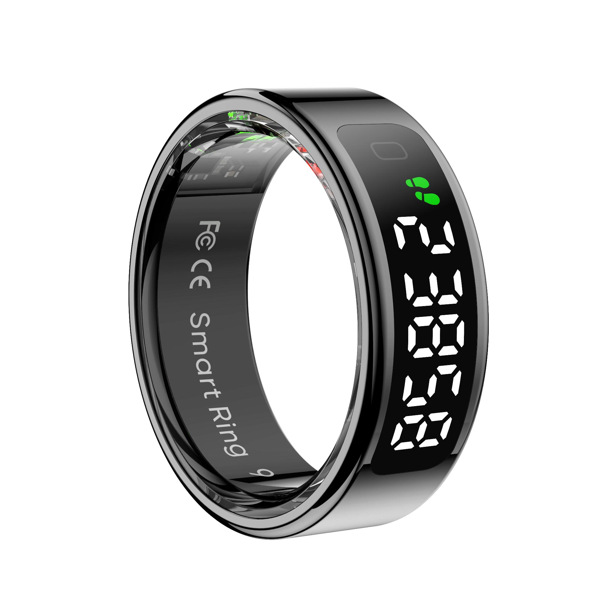 Kabelloses Laden, Smart-Ring, mehrere Sportmodi, Fitness-Tracker, 5 ATM wasserdicht, Schlaf, Blutsauerstoff, Herzfrequenzüberwachung, Schrittzähler, Smart-Ring Size 10（20mm） schwarz