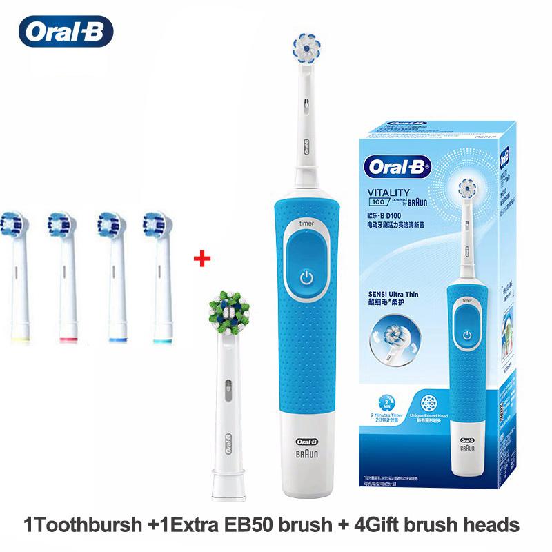 Oral B D100 Vitality rotierende elektrische Zahnbürste, Super Clean Timer, wasserdicht, für Erwachsene, zum Aufladen der Zahnbürste, zusätzlicher Austausch des Bürstenkopfes