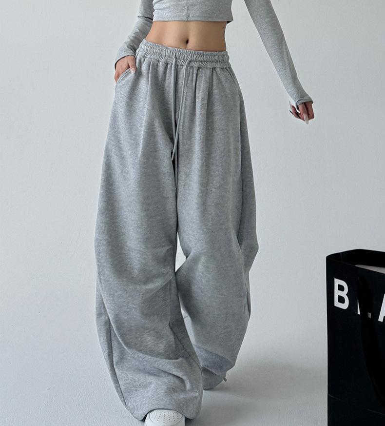 Graue Hose mit weitem Bein für Damen, lässige Jogginghose mit hoher Taille, übergroße lange Hose, lockere gerade Hose M grau