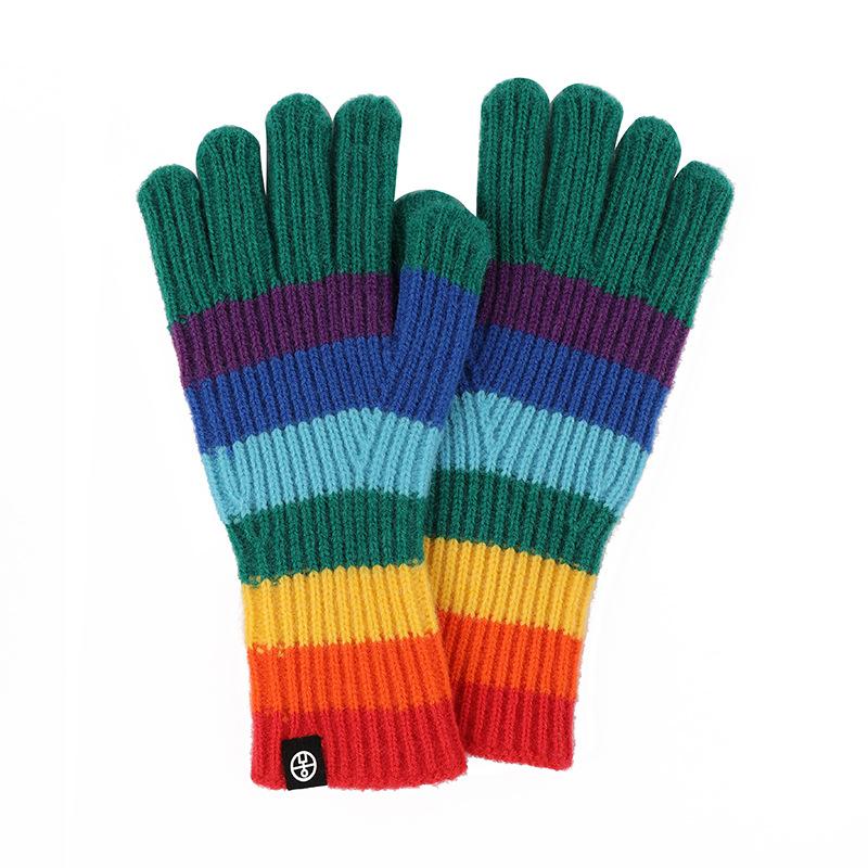Neue Winter Regenbogen gestreifte Strickfingerlose Handschuhe Warme Damen Touchscreen Handschuhe Reiten Kaltgarn Handschuhe One Size blue