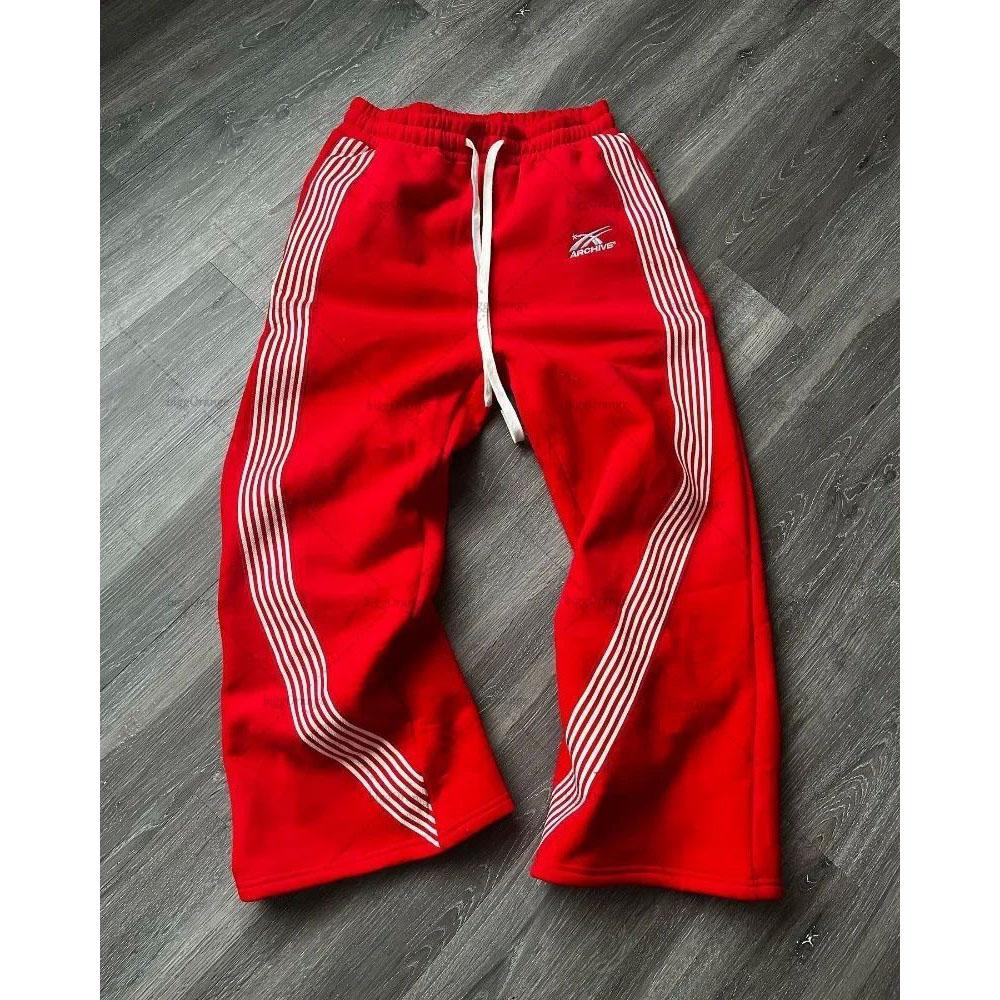 Y2K Retro Gerade Hose Trainingsanzug Streetwear Hose Personalisierte Hose Bein Reißverschluss Stickerei Hip Hop Casual Jogger Herren Hose S rot
