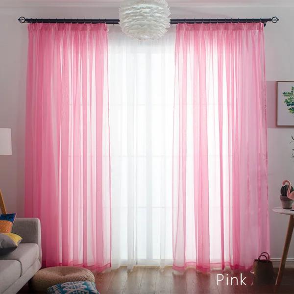 Einfacher Stil Romantische Dekoration Perspektive Vorhänge Wohnzimmer Fenster Vorhänge Tüll Gardinen Fenster Screening 1pc W100 x H200cm&Rod Pocket rosa