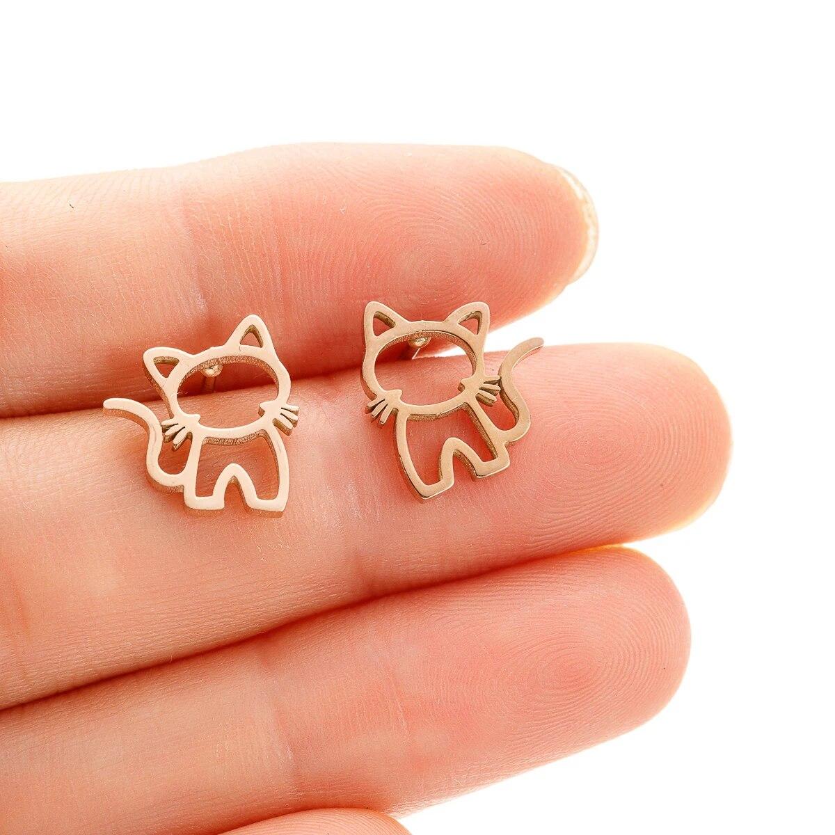1 Paar süße Katze Edelstahl Ohrstecker für Damen Punk Schmuck Geschenke Trend Mode kleine Ohrstecker Schmuck rose gold