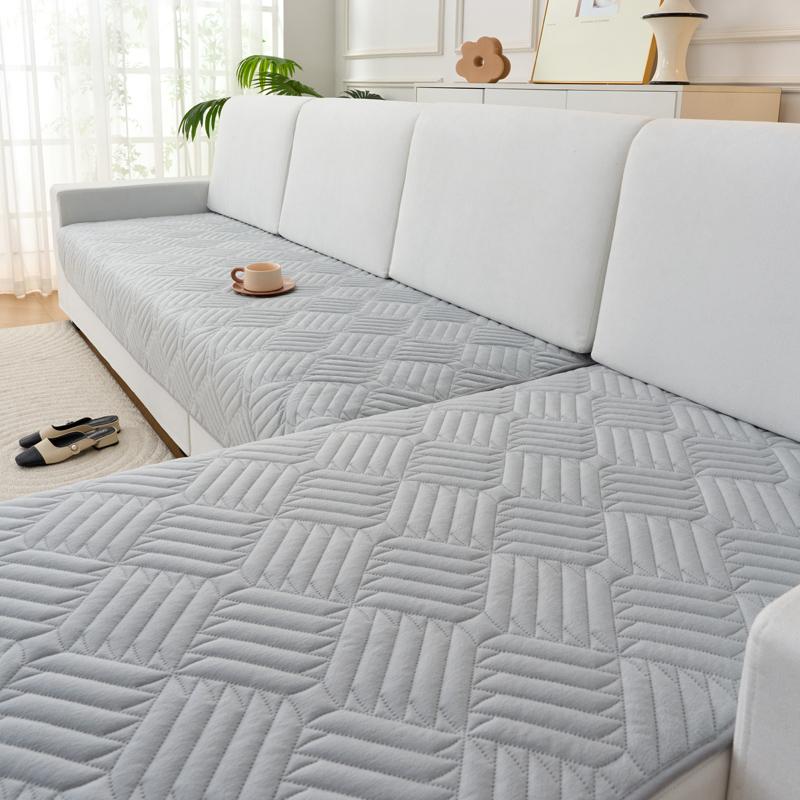 Gestreifte Samt Sofamatte Handtuch L-Form Haustiere Kinder Sofakissen Haustiere Kinder Einfarbig Rutschfester Sofabezug Heim Funda Sofa 90x210cm licht grau