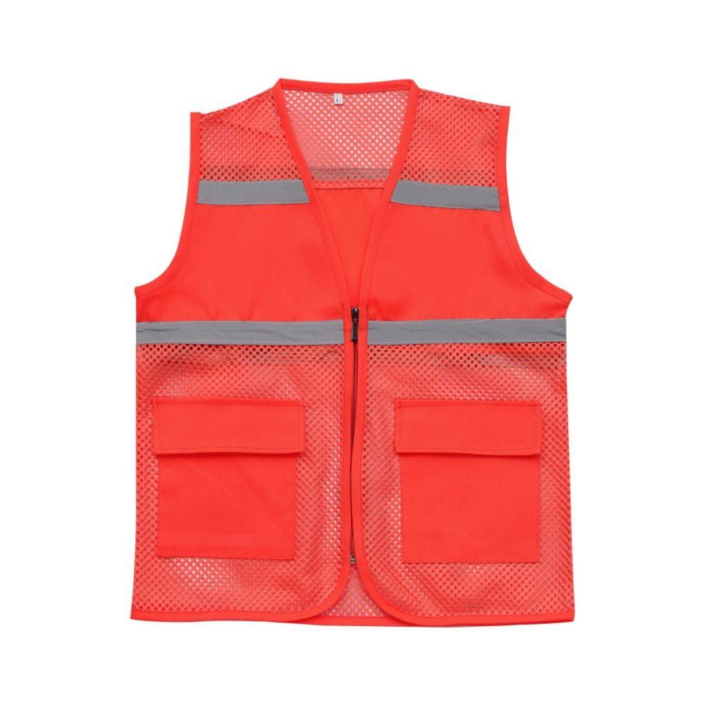 Atmungsaktive Weste mit reflektierenden Streifen für Bau-, Verkehrs-, Bahn- und U-Bahn-Arbeiter Red-3-XL