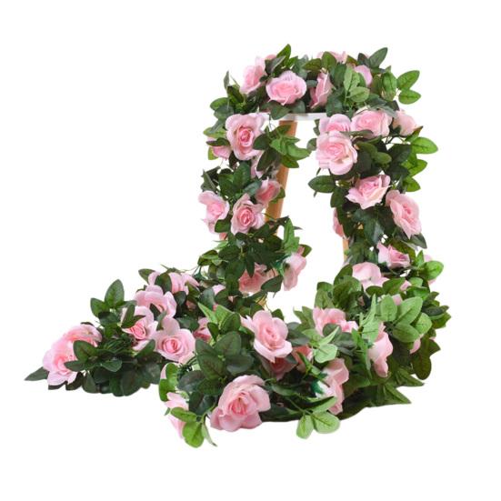 220CM Künstliche Rosenblüten-Girlande 16 Köpfe UV-beständig Realistische Kunstblumen Rattan-Ranke Hochzeitsparty Hängende Simulation Blüte rosa