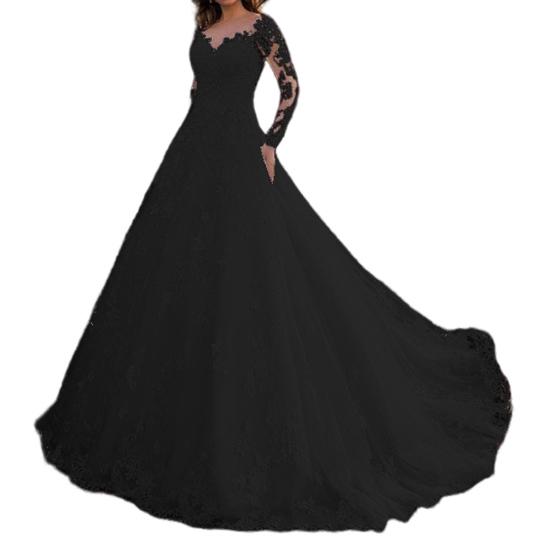 Damen Abendkleid Spitze Blumen bestickt A-Linie Big Swing V-Ausschnitt L schwarz