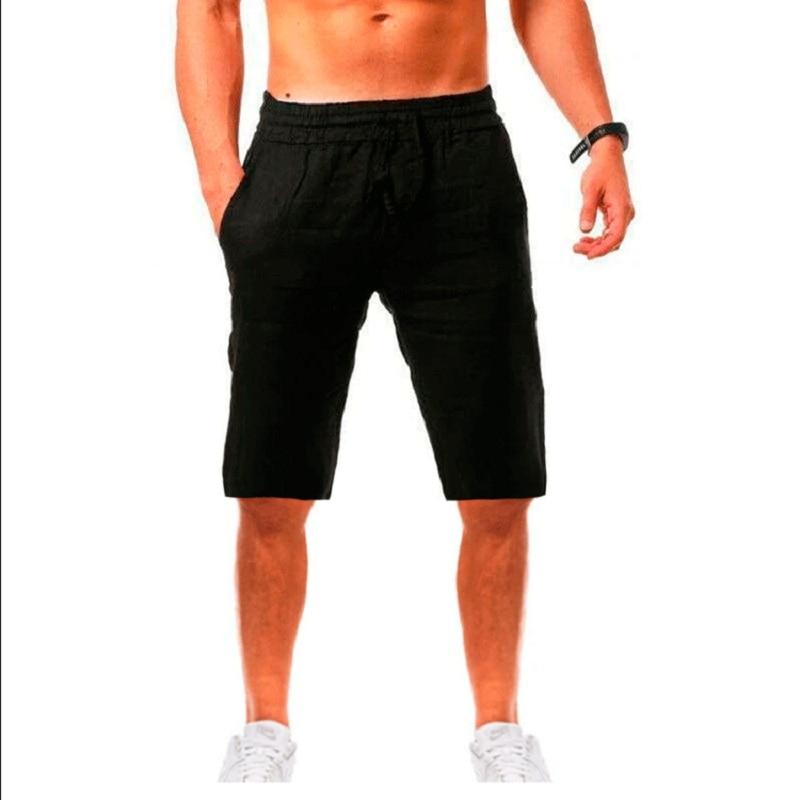 Neue männer Baumwolle Leinen Shorts Hosen Männlichen Sommer Atmungs Einfarbig Leinen Hosen Fitness Streetwear S-3XL S schwarz