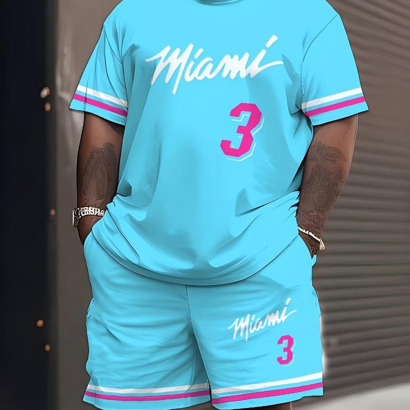2026 Neues Herren MIAMI NR. 3 Druck Lässiges Kurzarm-T-Shirt Shorts Set Erwachsenen Basketballtrikot Jogginganzug 2-teiliges Set Kleidung L