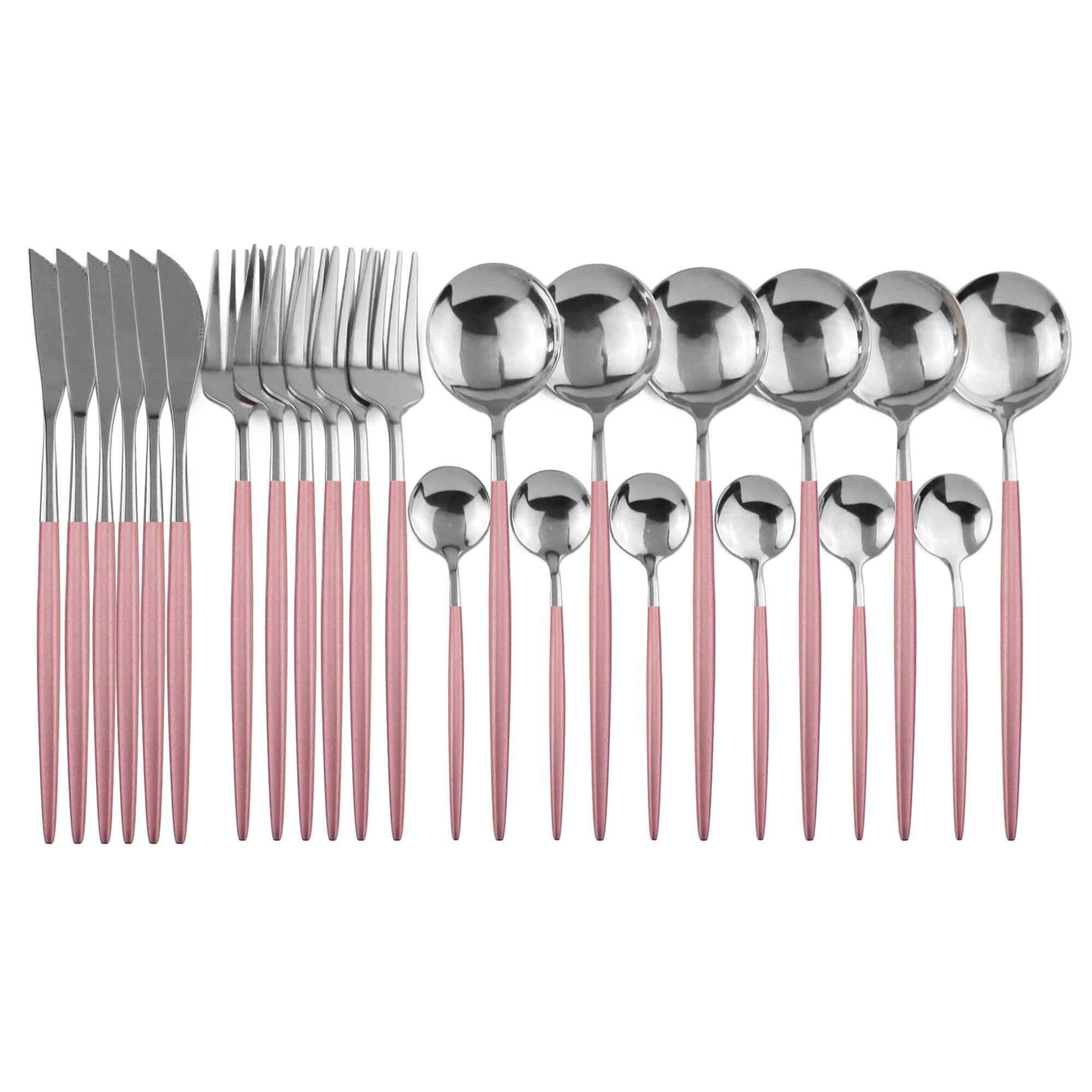 24 stücke Schwarz Gold Geschirr Set Edelstahl Besteck Set Küche Gabel Messer Löffel Geschirr Set Besteck Set Besteck Set silber/rosa