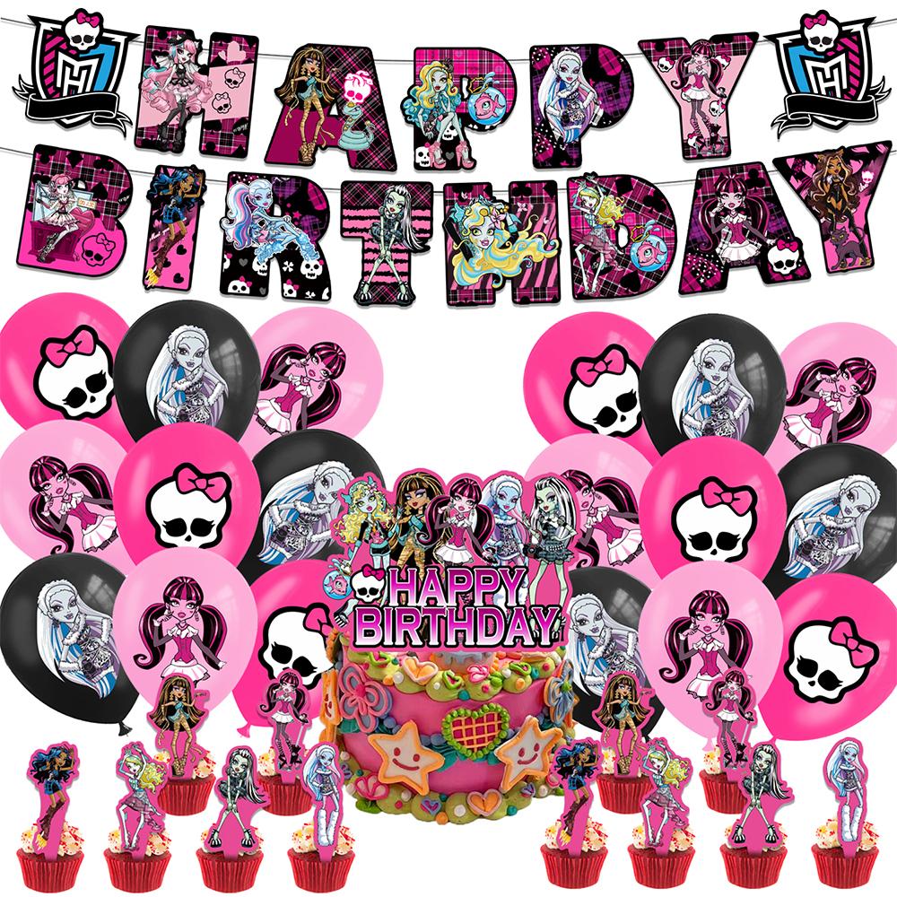 32 Stück Monster High Partyzubehör einschließlich einer Banner, Kuchendekorationen, Ballons