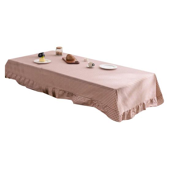 Retro Karomrüsche Tischdecke Bauernhaus Tisch Maschinenwaschbare Tischdecke Abdeckung Rustikal Baumwolle Leinen für Esszimmer 100x140cm khaki