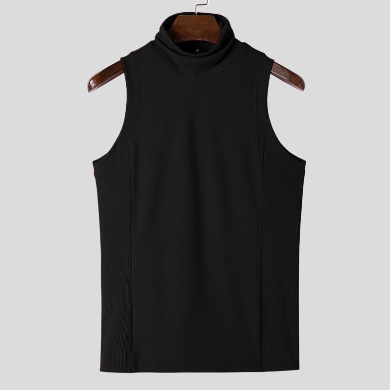 INCERUN Herren ärmellose Rollkragenpullover einfarbige Strickoberteile Westen 3XL schwarz
