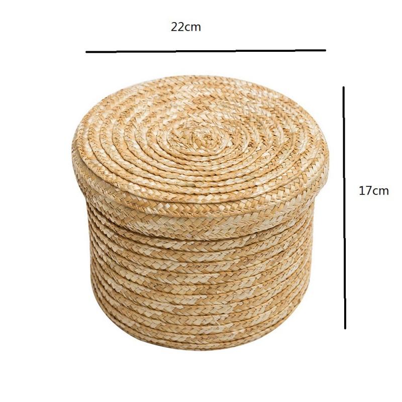 14/16/18/22cm Gras Handgeflochtener Aufbewahrungskorb mit Deckel Flechten Snack Kleinkram Kosmetik Aufbewahrungsbox Haushaltsaufbewahrung