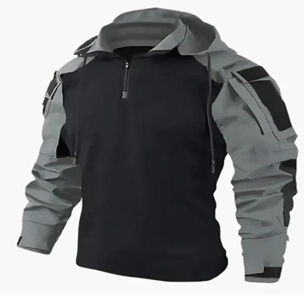 Taktische Kampfshirts Herren Langarm Atmungsaktiv T-Shirt Camo Kapuzenpullover Schnelltrocknend CS Paintball T-Shirt Tops Verschleißfest L black