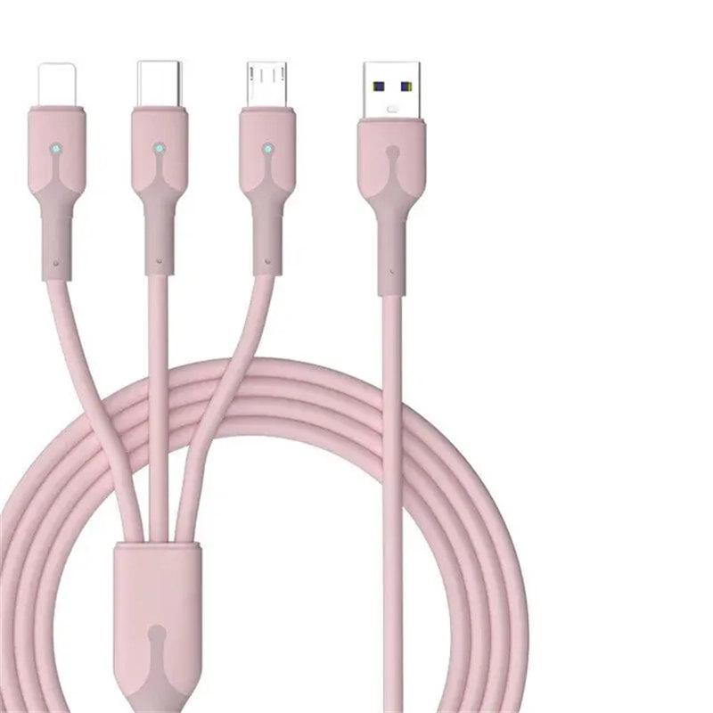 3-in-1-Mobiltelefon-5A-Superschnellladekabel Typ C USB-Ladekabel für iPhone, Xiaomi, Android, Huawei Vivo-Ladekabel 2 M rosa