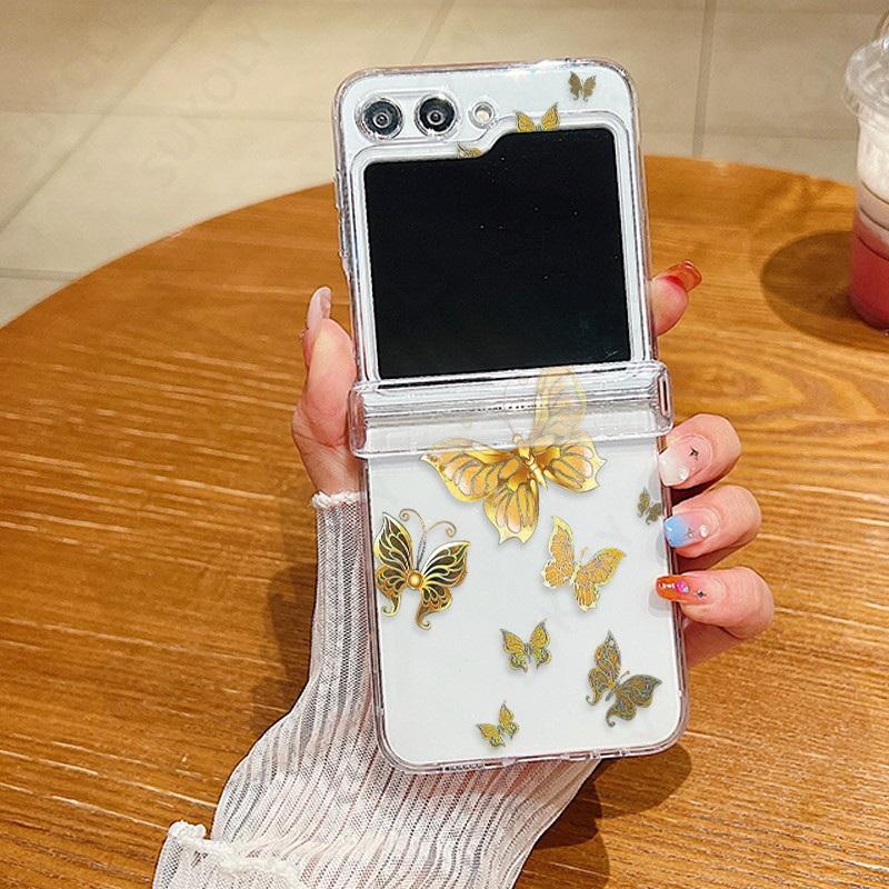 Für Samsung Galaxy Z Flip6 Flip5 Flip4 Klare Hülle Schmetterlingsmuster Faltbare Transparente Hülle Für Samsung Galaxy Z Flip 6 5 4 3 For Galaxy Z Flip5 black