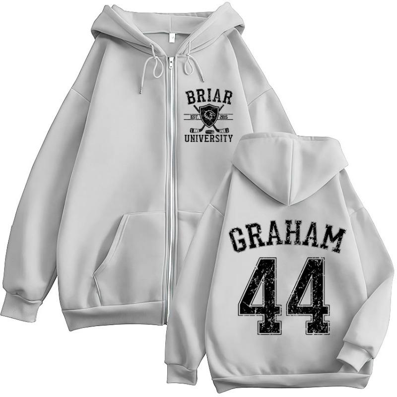 Off Campus Garrett Graham 44 Briar University Hockey Reißverschluss Kapuzenpullover Herren Damen Freizeitmode Kapuzenpullover mit Reißverschluss Jacken M white