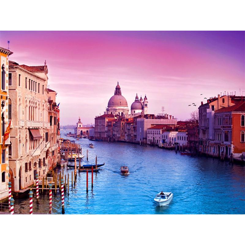 Diamant-Malerei, malerische Küstenstadt, Kreuzstich, Kristall-Handarbeit, Stickerei, voller runder Diamant 20X30CM