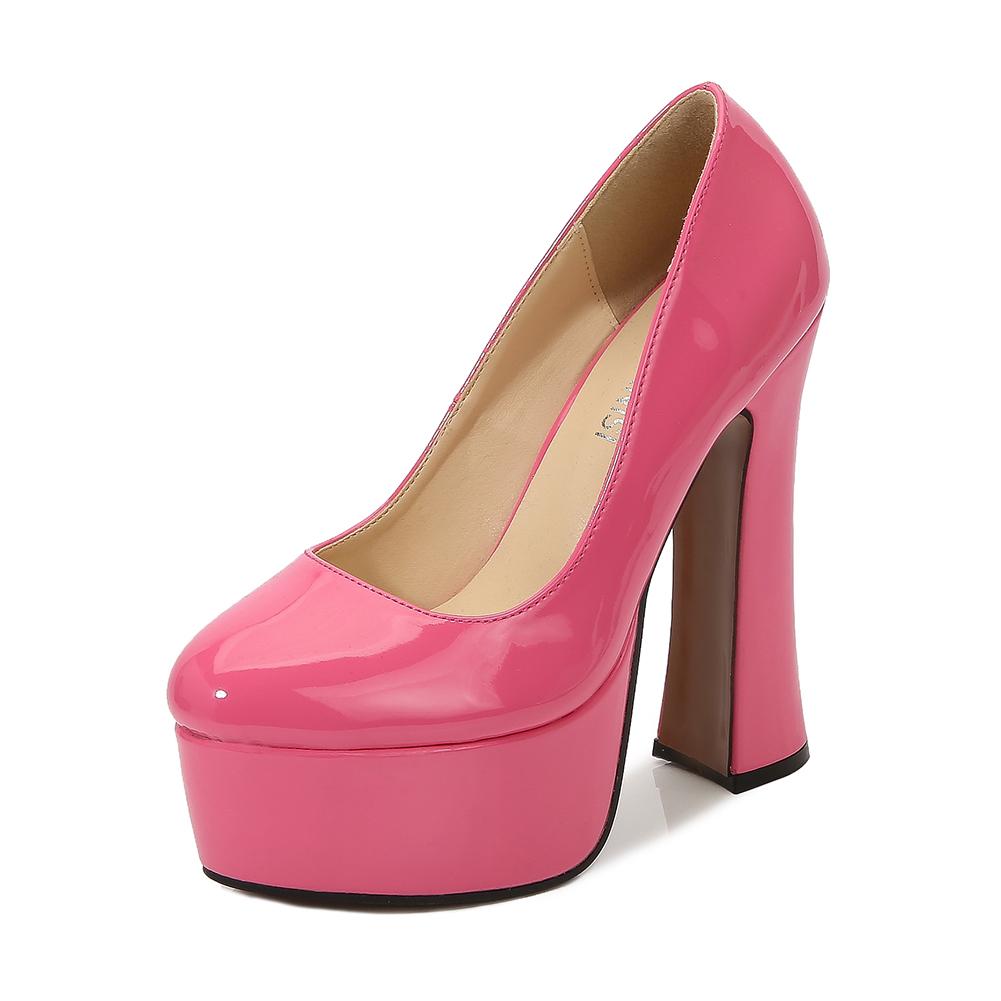 Damen Klobige High Heels Sexy Plateau Pumps Lackleder Miss Heels Drag Queen Trans Queer Party Ball Schwarze Schuhe Große Größe 44 46 hellrosa