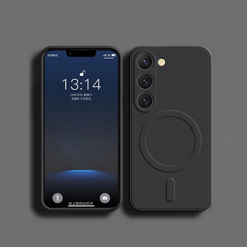 Für luxuriöses Flüssigsilikon-Magnetgehäuse für Samsung Galaxy S24 S 24 S23 Ultra Plus S24Ultra für Magsafe-Hüllen Drahtlose Ladeabdeckung For Samsung S23 schwarz
